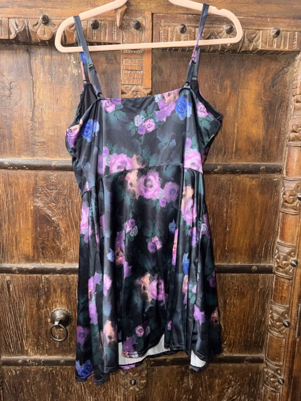 NWOT Popilush Floral Shapewear Dress 3X Black Satin Cowl Neck Bodycon - Picture 3 of 4